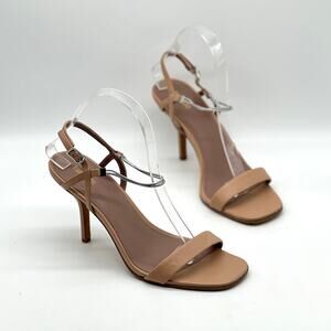 DIANE VON FURSTENBERG Frankie Heeled Sandal Womens 8 Tan leather Anklet Accent